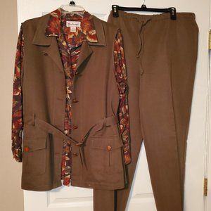 Marisa Christina Brown Two-Piece Set with Leaf Print